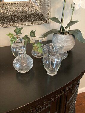 Five Mini Glass Vases Various Shapes